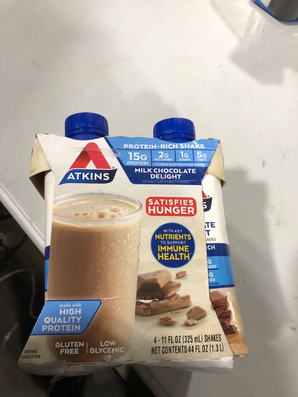 Photo 2 of Atkins Milk Chocolate Delight Protein-Rich Shake. Rich and Creamy with Protein. Keto-Friendly and Gluten Free, 11 Fl Oz (Pack of 4)