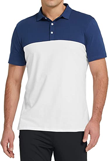 Photo 1 of Aiyino Men's Lightweight Golf Polo Shirt Sleeve Two Tone Casual Work Athletic T-Shirts 