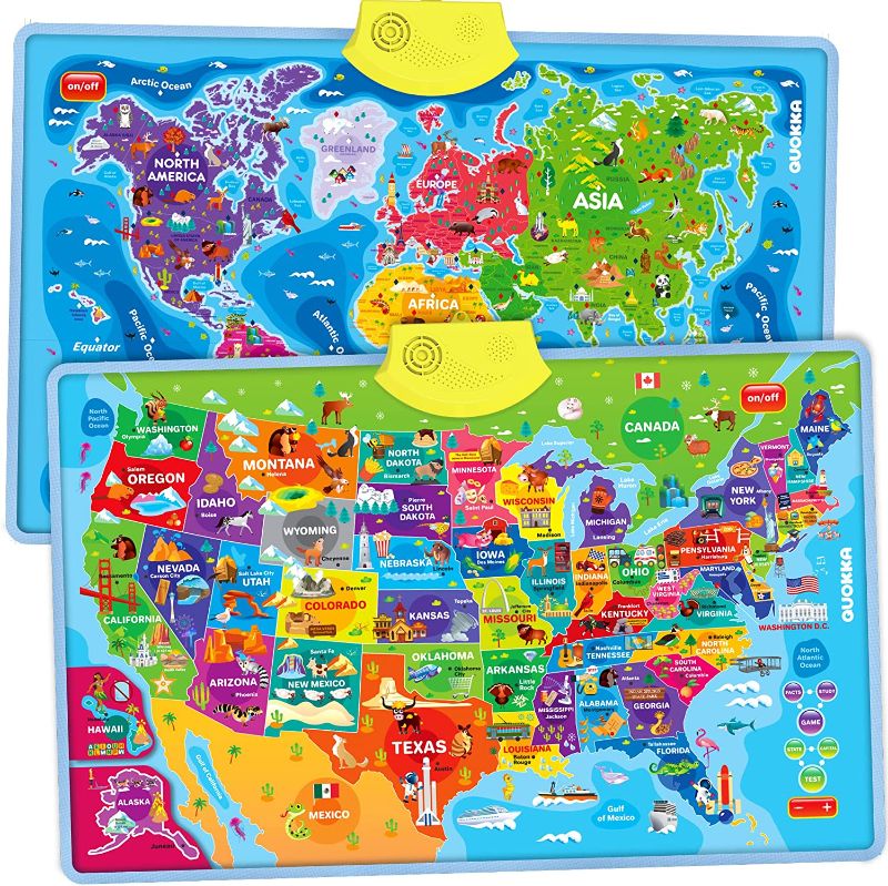 Photo 1 of Educational Toys for Kids 5-7 Year Old - USA World Maps Puzzle Learning Wall Chart for Toddlers Age 3 4 6+ by QUOKKA - Interactive Speech Therapy Poster Boy Girl - Autism Geography Puzzle Game 8-10-12