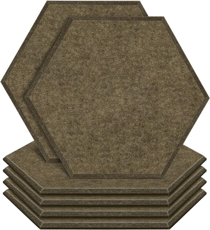 Photo 1 of 12 Pack Acoustic Panels Sound Proof Padding,14 X 13 X 0.4 Inches Sound Dampening Panels Bevled Edge Sound Panels, Used in Wall Decoration and Acoustic Treatment?Hexagon) (Brown)