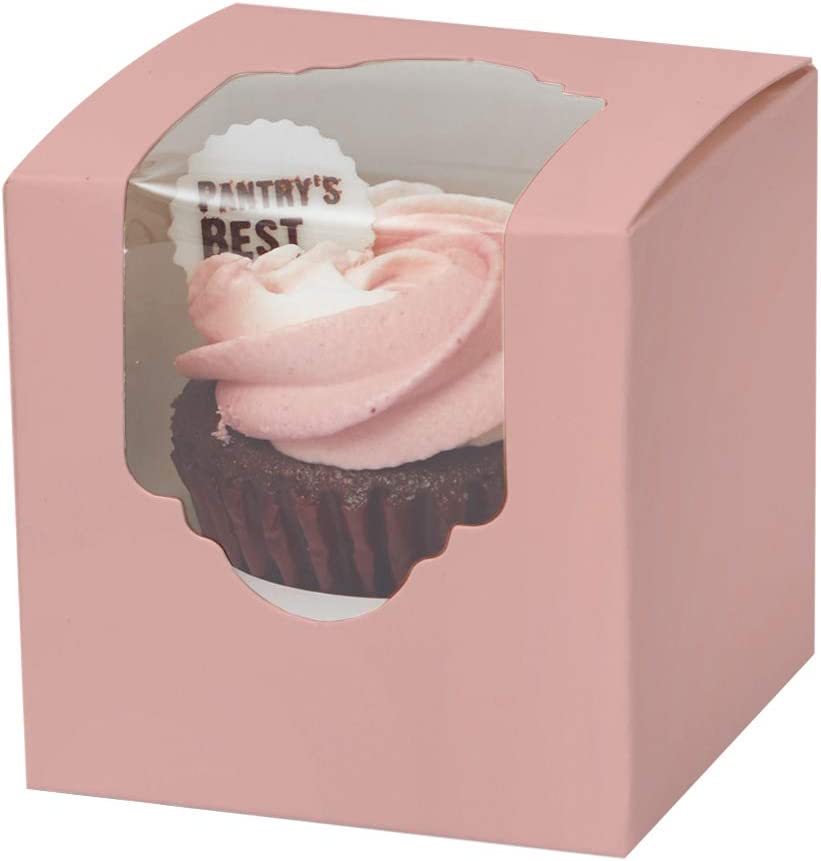 Photo 1 of Yotruth 2.5” x 2.5” x 2.5”Pink Mini Cupcake Boxes single individual Easy Assembly with Window and Insert 100 Pack 