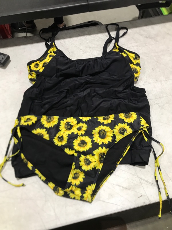 Photo 1 of 2 piece swimsuit black with sunflowers - 2XL