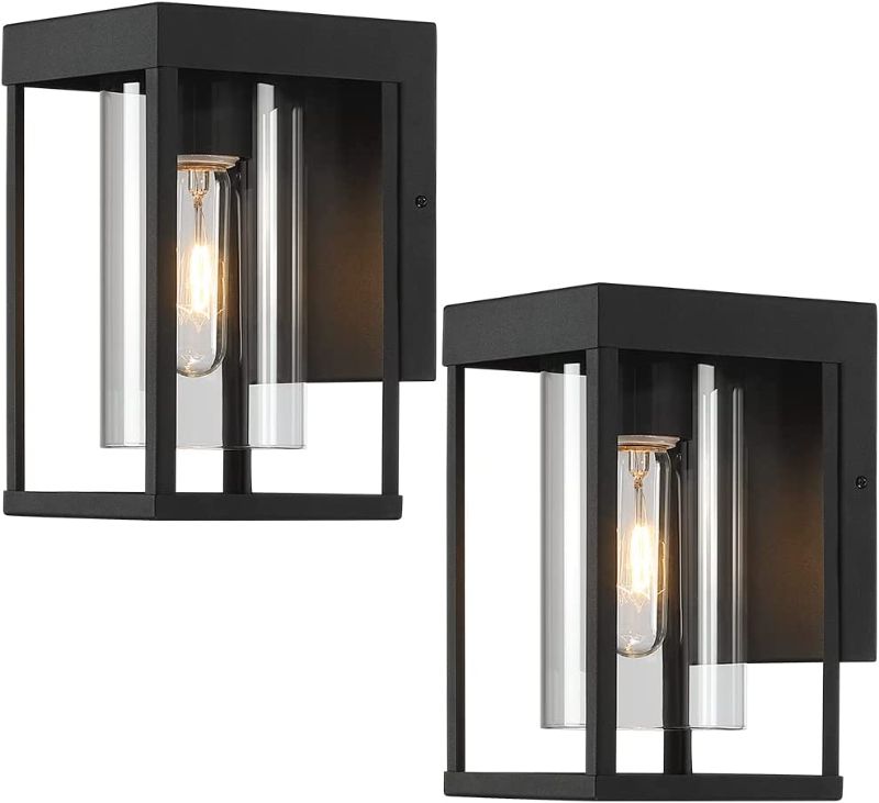Photo 1 of 2-Pack Black Outdoor Wall Light Fixtures, Exterior Waterproof Wall Lantern Sconce , 9" H Outdoor Porch Light Wall Mount with Clear Glass Shade (Black, 2-Pack Wall Sconce)