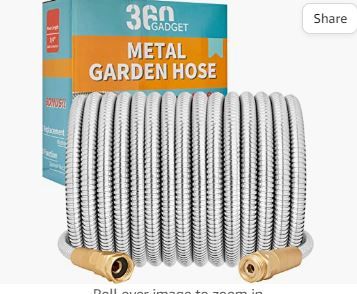 Photo 1 of 360Gadget Metal Garden Hose - 100ft Heavy Duty Stainless Steel Water Hose with 8 Function Sprayer & Metal Fittings, Flexible, Lightweight, No Kink, Puncture Proof Hose for Yard, Outdoors, Rv