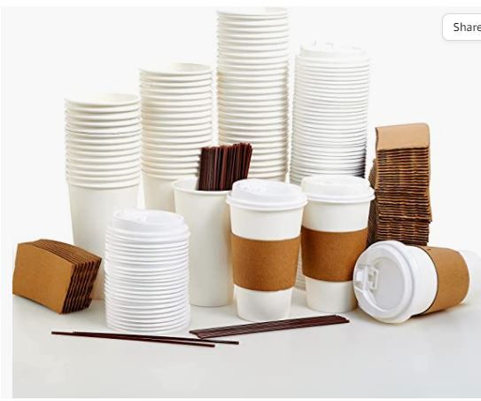 Photo 1 of [100 Pack] 16 oz Paper Coffee Cups, Disposable Paper Coffee Cup with Lids, Sleeves, and Stirrers, Hot/Cold Beverage Drinking Cup for Water, Juice, Coffee or Tea, Suitable for Home,Shops and Cafes