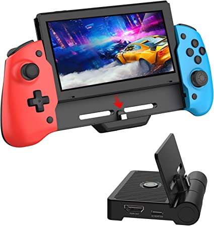 Photo 1 of NexiGo Nintendo Switch Accessories Essential Kit, Ergonomic Controller (Blue & Red) with Adjustable 6-Axis Gyro, Dual Motor Vibration, Switch HDMI TV Charging Station with USB Type-C Port