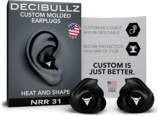 Photo 1 of Decibullz - Custom Molded Earplugs, 31dB Highest NRR, Comfortable Hearing Protection for Shooting, Travel, Swimming, Work and Concerts (Black)