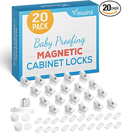 Photo 1 of 20 Pack Magnetic Cabinet Locks Baby Proofing - Vmaisi Children Proof Cupboard Drawers Latches - Adhesive Easy Installation