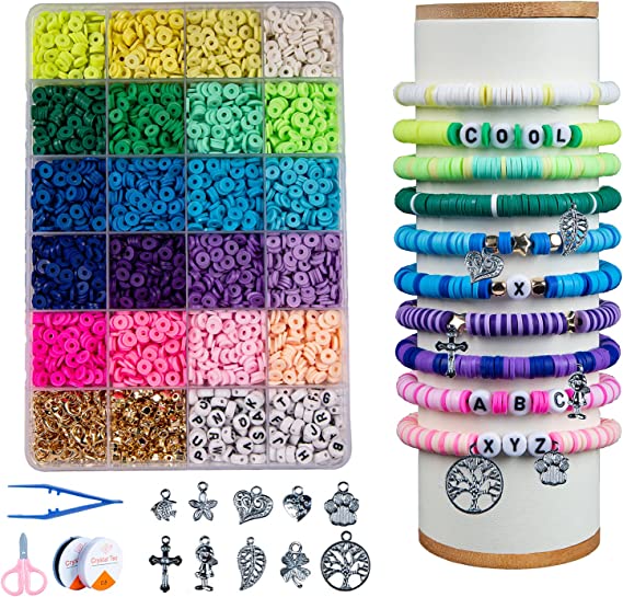Photo 1 of Clay Beads 4800 Pcs Bracelet Making Kit - 20 Colors Polymer Clay Beads for Bracelet Making - Jewelry Making kit with Bracelet Making Kit for Bracelets Necklace