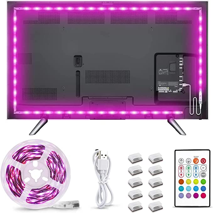 Photo 1 of RGB Led Strip Lights 8.2ft,Bright SMD 5050 TV Led Backlight,4096 DIY Colors Options Led Lights for 32-58 inch TV,5V USB Powered,Color Changing Light Strip with Remote,30mins Timing Off Mood Lighting