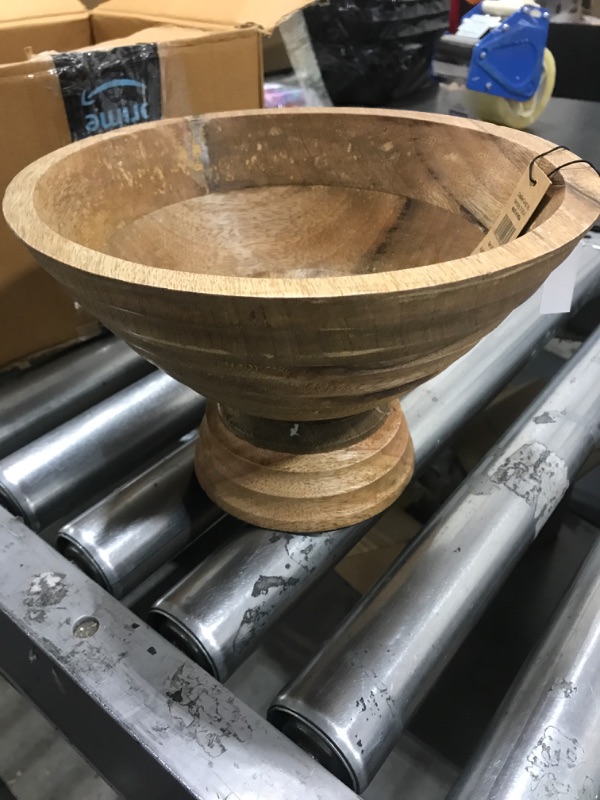 Photo 1 of 10" Ridged Mango Wood Footed Bowl by Hello Honey | Michaels
