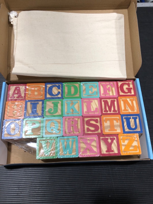Photo 1 of Garlictoys Wooden ABC Building Blocks for Toddlers 1-3 |26 PCS Wood Baby Alphabet Number Blocks for Stacking Learning Preschool Educational Montessori Sensory Toys for Kids Boys Girls Gifts 1.65"

