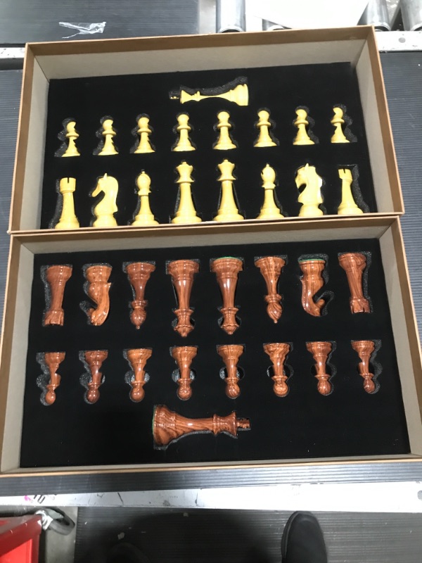 Photo 2 of AMEROUS High Polymer Weighted Chess Pieces with 4.25'' King - 2 Extra Queens - Gift Package, Standard Tournament Chessmen for Chess Board or Replacement of Missing Pieces (Chess Pieces Only)