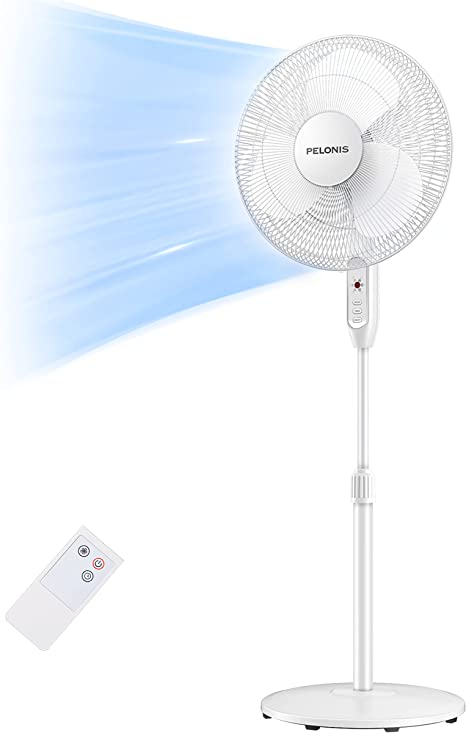 Photo 1 of PELONIS Pedestal Fan,16'' Pedestal Remote Control Oscillating Stand Up Fan 7-Hour Timer, 3-Speed, and Adjustable Height, Height Electric Cooling Fans for Home Office Bedroom Use
