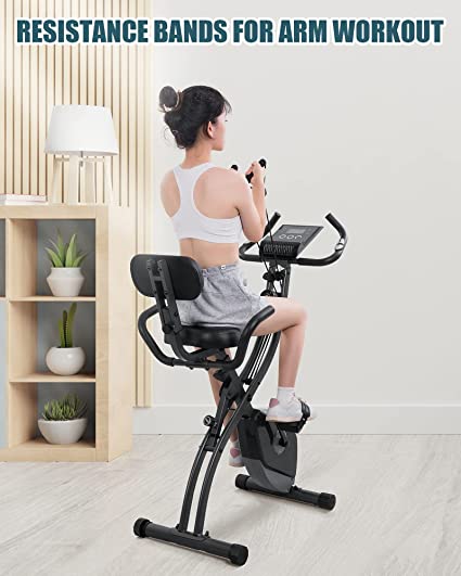 Photo 1 of **Selling for Parts**  Bike Folding Stationary Bike Magnetic Recumbent 3-in-1 Cycling Slim Bike with Arm Resistance Bands & LCD Monitor for Men and Women Indoor and outdoor