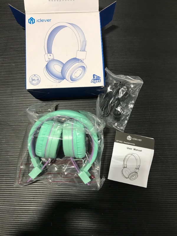 Photo 2 of Kids Bluetooth Headphones, iClever BTH02 Kids Headphones with MIC, 22H Playtime, Bluetooth 5.0 & Stereo Sound, Foldable, Adjustable Headband, Childrens Headphones for iPad Tablet School (Green)
