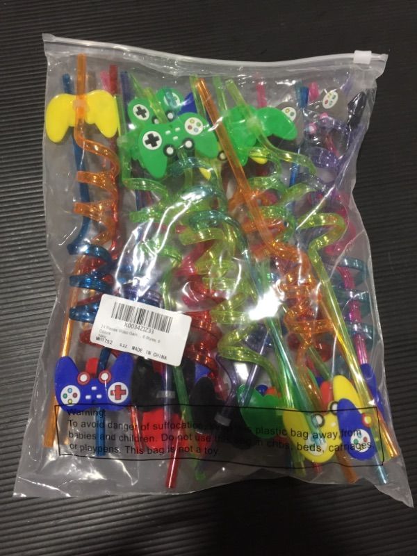 Photo 1 of 24 Pieces Video Game Party Favors Straws for Boys Kids Reusable Video Game Plastic Drinking Straws Birthday Party Supplies Decorations Goodie Gifts Present 6 Styles, 8 Colors
