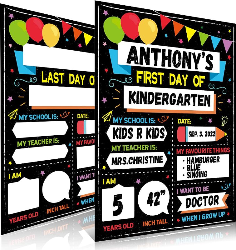 Photo 1 of 16 Pack First & Last Day of School Board Signs, 9x12 inch Back to School Board Sign for First Day Last Day of School, Double Sided 1st Day Photo Prop Sign for Preschool Kindergarten Kids Girls Boys
