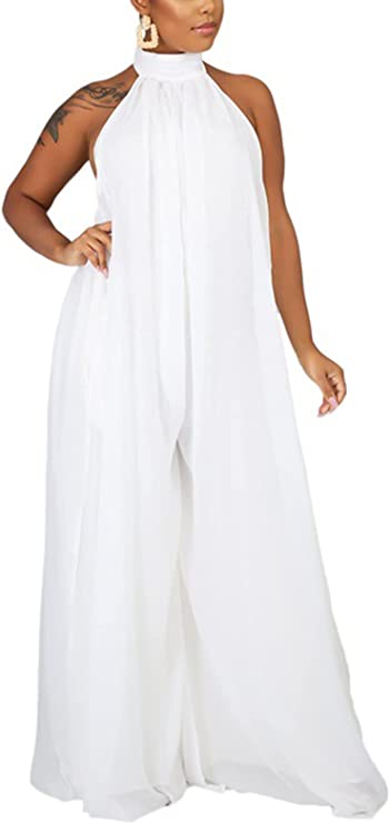 Photo 1 of Backless Halter Romper/Jumpsuit - White - 