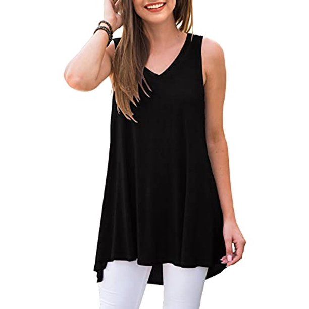 Photo 1 of AWULIFFAN Women's Summer Sleeveless V-Neck T-Shirt Tunic Tops Blouse Shirts (Black,XXL)
