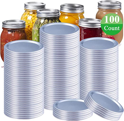 Photo 1 of 100-Count Canning Lids Regular LARGE Canning Flats for Ball, Kerr Jars, Split-Type Metal Mason Jar Lids for Canning-100% Fit & Airtight for LARGE Mouth Jars-Food-Grade Material(Not Include Bands)
