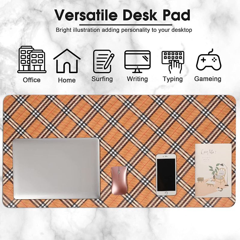 Photo 1 of Hyovews Desk Pad with Cup Coaster, Non-Slip Leather Desk Mat, Large Mouse Pad Waterproof Desk Organizers , Desk Pad Protector, Desk Writing Pad for Office and Home (31.5" x 15.7", Yellow Plaid)
