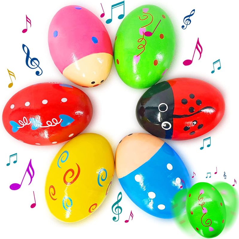 Photo 1 of 6 Pcs Baby Easter Gifts Eggs Shakers Wooden Musical Toys Instruments Percussion Maracas for Kids Boys Girls Toddlers Easter Basket Stuffers Fillers Easter Eggs Hunt Games Easter Party Favors Decor
