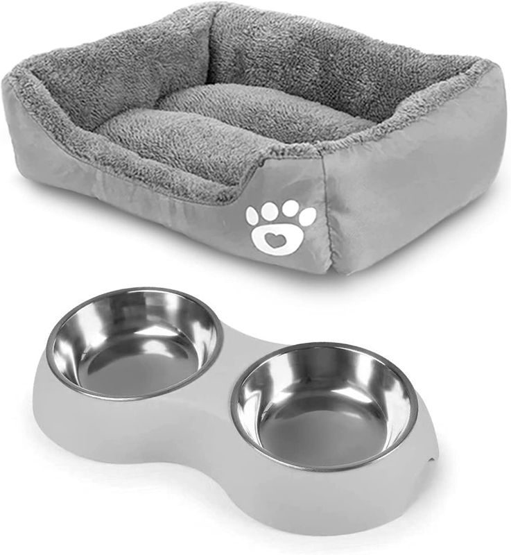 Photo 1 of 2-in-1 Dog Bed & Dog Bowl Feeding Station