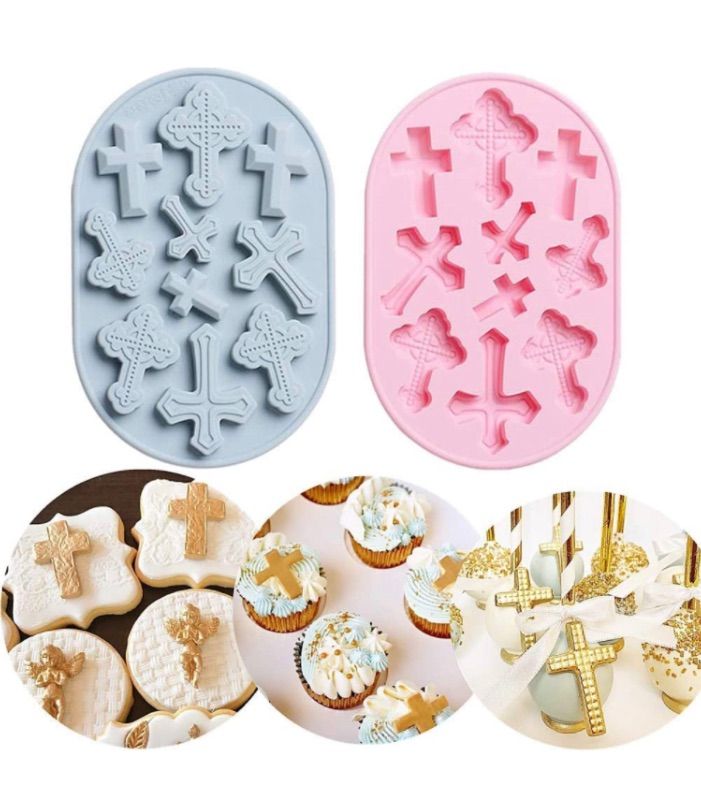 Photo 1 of 2 PCS JeVenis Baptism Cake Decorations Large Size Cross Cupcake Mold