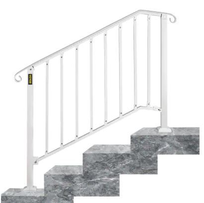 Photo 1 of 3 ft. Handrails for Outdoor Steps Fit 3 or 4 Steps Outdoor Stair Railing Wrought Iron Handrail with baluster, White
