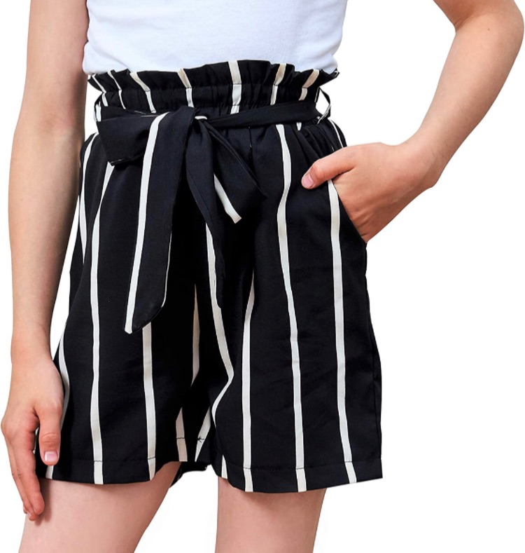 Photo 1 of Agitation Girl's Casual Elastic Paperbag Waist Striped Summer Shorts with Pockets SIZE 12-13 YEARS