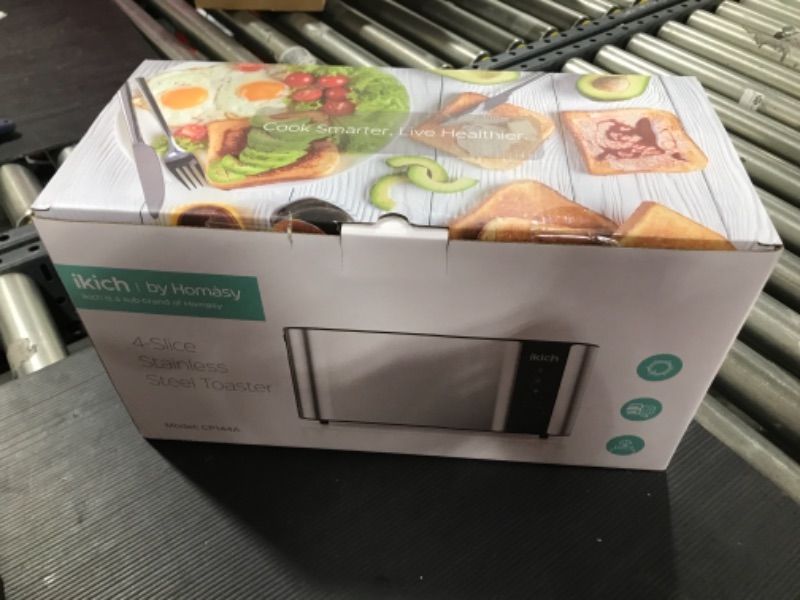 Photo 1 of IKICH 4 Slice Toaster, Clear LED Display, Long Slot Toaster with 6 Shade Selectors, Single Reheat Cancel and Defrost Buttons, Warming Rack, Stainless Steel Toaster, Slide-Out Crumb Tray, Auto-Shutoff