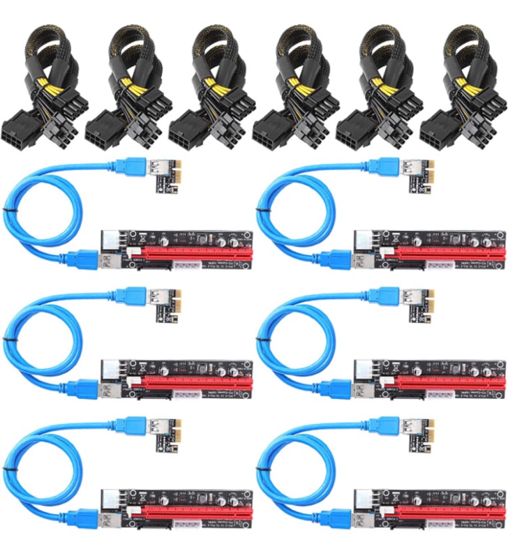 Photo 1 of 12 Pieces PCI-e Riser Express Cable Set 1X to 16X GPU Riser Adapter Extension Cable USB 3.0 and VGA 8 Pin Female to Dual 8 Pin Male Splitter Braided Sleeved Cable for Mining Powered Riser Adapter Card