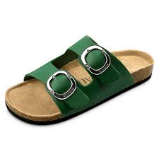 Photo 1 of  Women 2 Strap Adjustable Cork Footbed Flat Slide Sandals Green--- SIZE 8