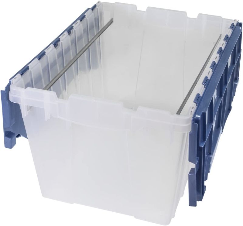 Photo 1 of 12 Gallon KeepBox File Box Plastic Stackable Storage Container with Hinged Attached Lid and Rails for Hanging File Folders,--- 2 pack