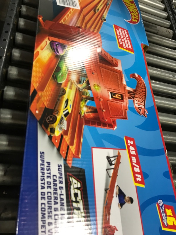 Photo 3 of ?Hot Wheels Track Set with 6 1:64 Scale Toy Cars and 6-Lane Race Track, Includes Track Storage and Lights and Sounds, Super 6-Lane Raceway ???