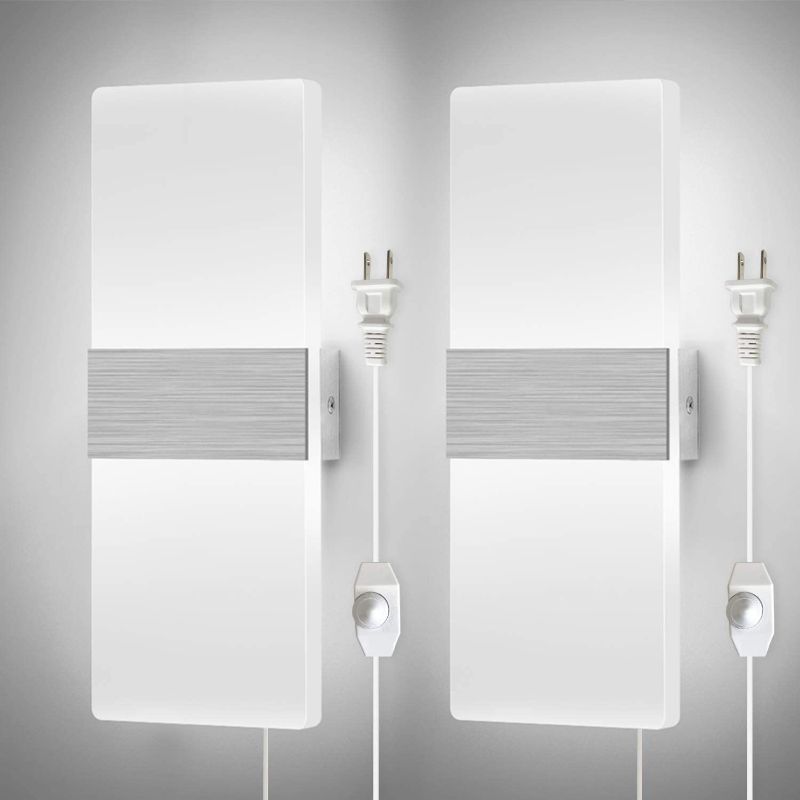 Photo 1 of Dimmable Wall Sconces Plug in Set of 2, LIGHTESS Modern Wall Lamp 12W Acrylic LED Wall Light Fixture for Living Room Bedroom Corridor, Cool White 