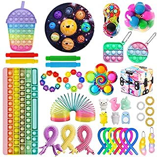 Photo 1 of 38Pcs Fidget Pack Fidget Toy Set, TIK Tok Big Sensory Keyboard Pop Planet Fidget Toy Pack Cheap with Pop Tube Keychain Packs for Adults Kids