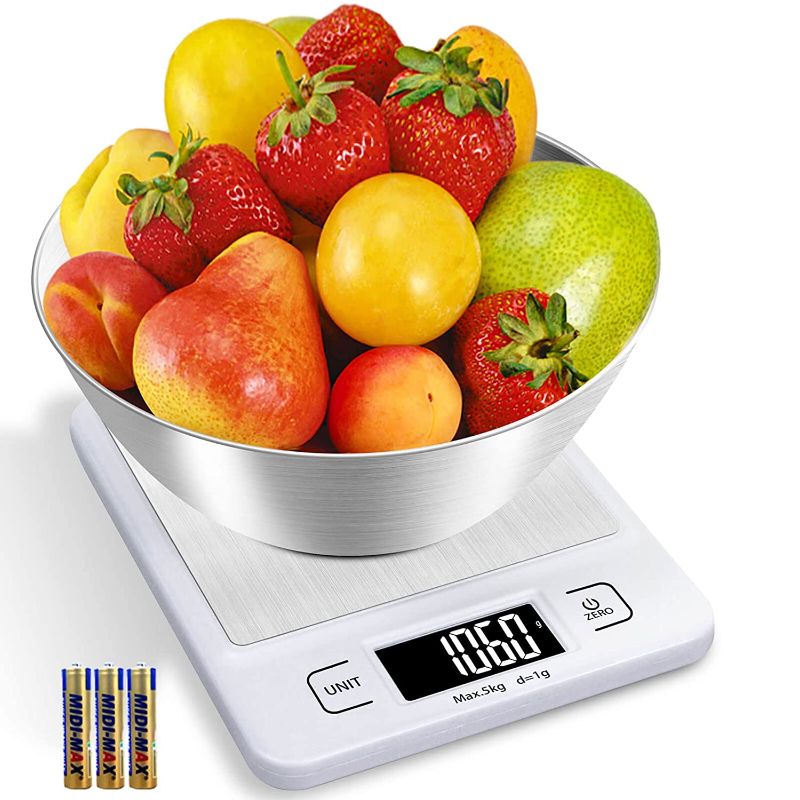 Photo 1 of AETTL Digital Kitchen Scale Multifunction Food Scale, 11 lb 5 kg, Stainless Steel Platform with LCD Display for Baking, Coffee, Cooking, Meal Prep,Sliver 