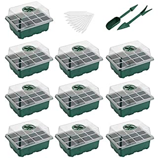 Photo 1 of Ahomdoo 10-Pack Seed Starter Trays, 120 Cells Humidity Adjustable Starter Tray with Dome and Base Greenhouse Grow Trays for Seedling, Seed Growing and Seed Starting?Green (B09MRL6DXC)
