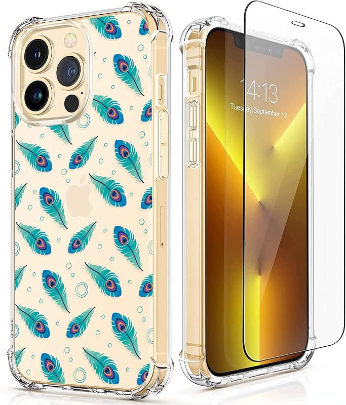 Photo 1 of [5-in-1] RoseParrot iPhone 13 Pro Max Case with Screen Protector + Ring Holder + Waterproof Pouch, Clear with Floral Pattern Design, Shockproof Protective Cover 