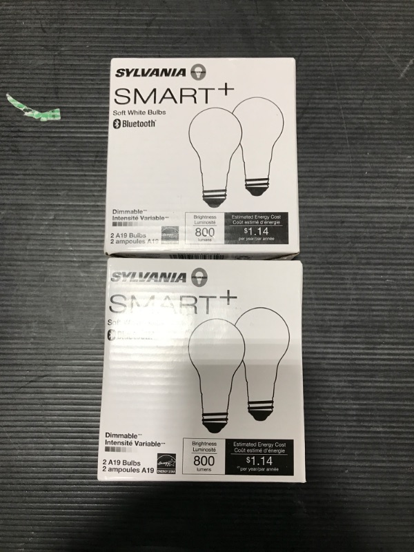 Photo 2 of SYLVANIA Bluetooth Mesh LED Smart Light Bulb, One Touch Set up, A19 60W Equivalent, E26, Soft White, Works with Alexa Only - 4 PK (75761)
