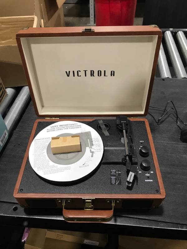 Photo 1 of Victrola Vintage 3-Speed Bluetooth Portable Suitcase Record Player with Built-in Speakers | Upgraded Turntable Audio Sound| Includes Extra Stylus | Brown (B07CVVM115)
