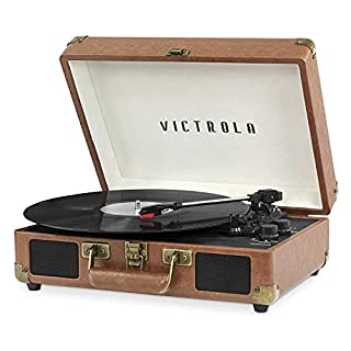 Photo 1 of Victrola Vintage 3-Speed Bluetooth Portable Suitcase Record Player with Built-in Speakers | Upgraded Turntable Audio Sound| Includes Extra Stylus | Brown (B07CVVM115)
