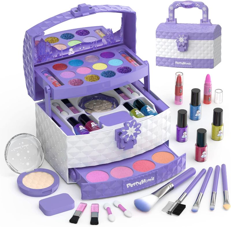 Photo 1 of PERRYHOME Kids Makeup Kit for Girl 35 Pcs Washable Real Cosmetic, Safe & Non-Toxic Little Girl Makeup Set, Frozen Makeup Set for 3-12 Year Old Kids Toddler Girl Toys Christmas & Birthday Gift (Purple)