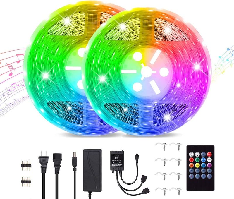 Photo 1 of LED Strip Lights, Waterproof 32.8FT/10M 20Key, Music Sync Color Changing, Rope Light 300 SMD 5050 LED, IR Remote Controller Flexible Strip for Home Party Bedroom DIY Indoor Outdoor 