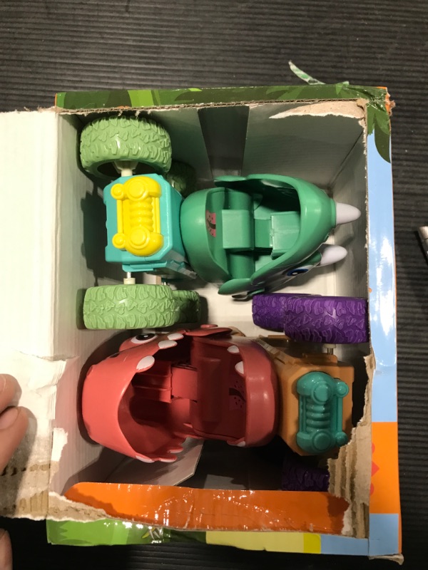 Photo 1 of Dinosaur Toy car for 3 4 5 Year Old boy Toy Truck 2 Pack Monster Truck (Triceratops Green + Tyrannosaurus Pink) 