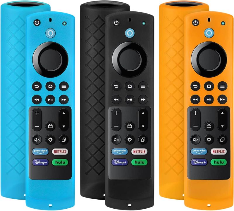 Photo 1 of 3 Pack Case for FireTV 4-Series/FireTV Omni Series/Toshiba FireTV/Insignia FireTV Alexa Voice Remote Control Non-Slip Silicone Protective Remote Cover Skin Sleeve (Blue,Black,Orange)
