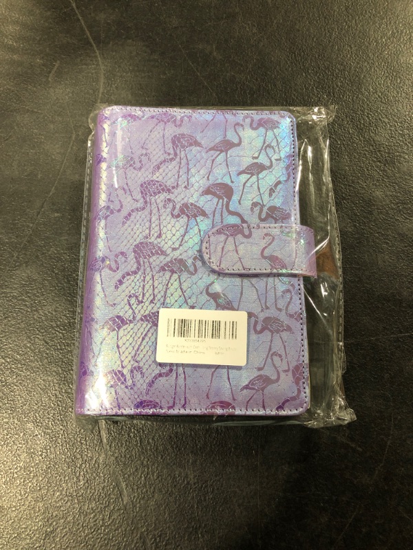 Photo 2 of Budget Binder with Cash Envelopes for Budgeting - Money Organizer for Cash Money Envelopes for Cash Leather A6 Budget Binder with Zipper Envelopes, Money Saving Binder for Budgeting Blue Flamingos Holographic