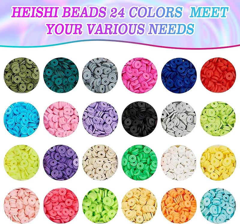 Photo 1 of Clay Heishi Beads, 24 Colors 6mm Flat Round Polymer Clay Spacer Beads and Alphabet Letters Beads for Jewelry Making Bracelets Necklace Earring, Polymer Clay Bead for DIY Jewelry Making 